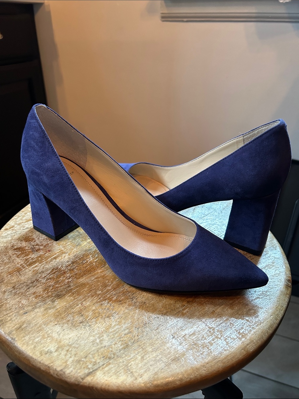 MARC FISHER Dark Blue Suede Block Heels